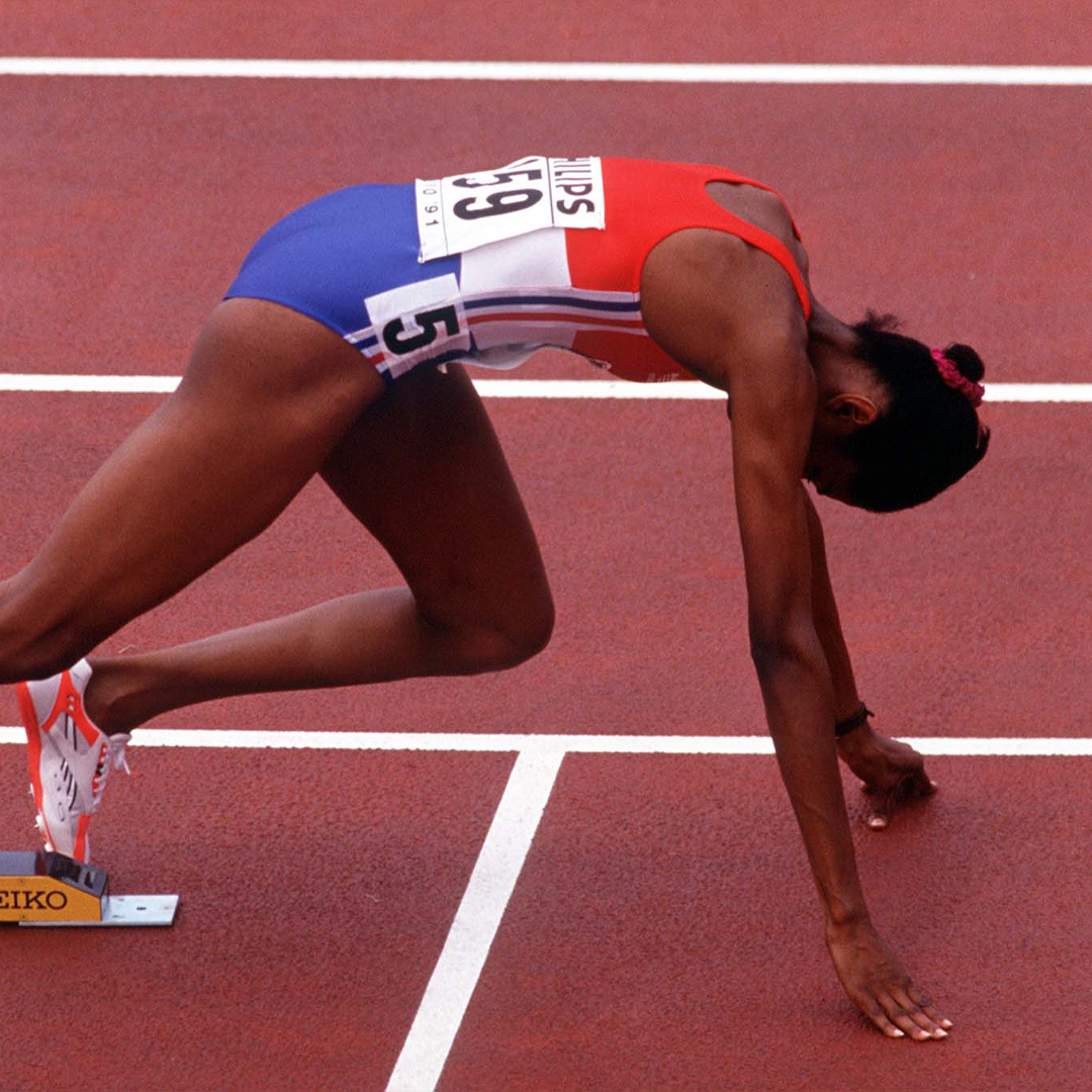 Marie-José Perec au 400 mètres en 1991 à Tokyo.