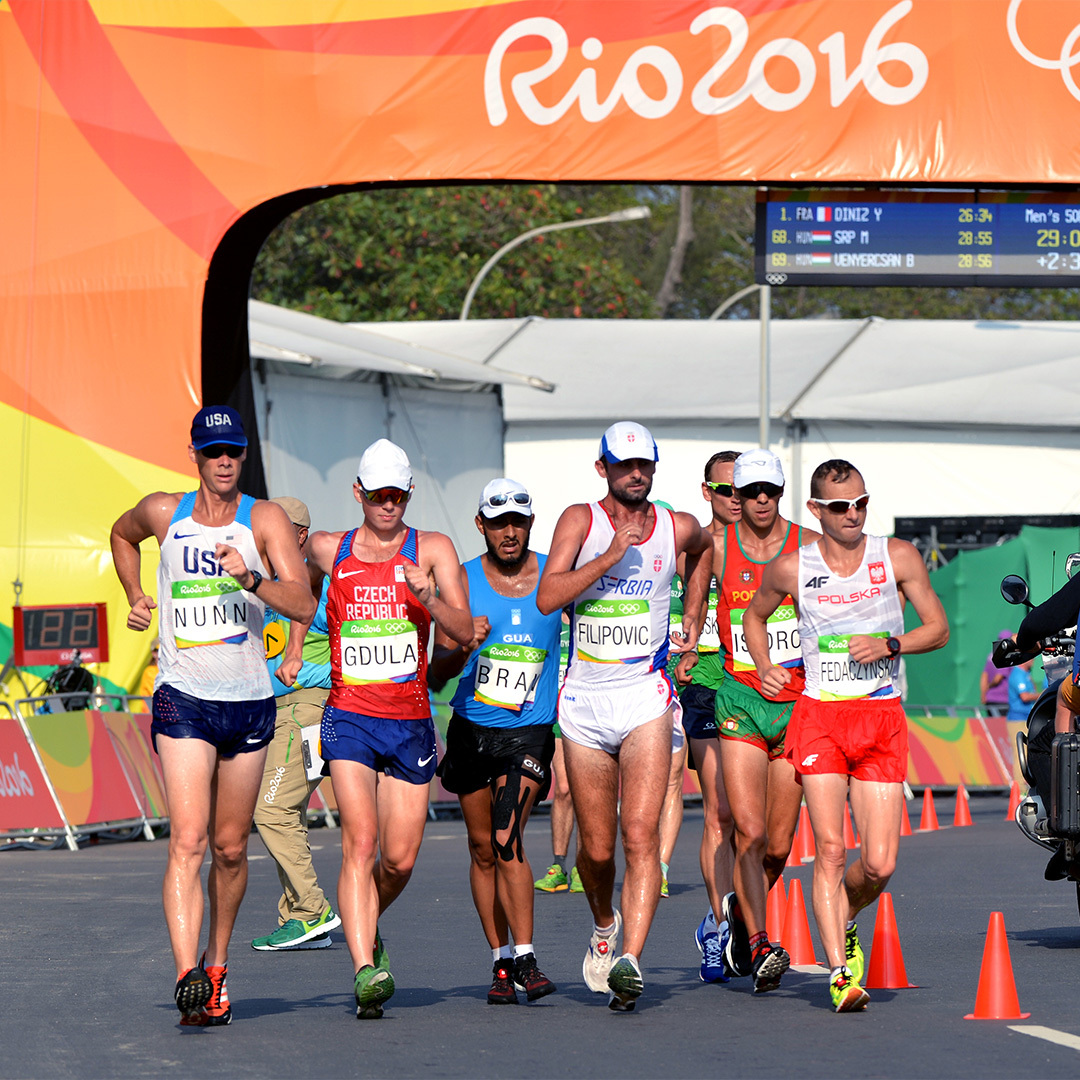 Groupe d’athlètes marcheurs aux Jeux de Rio en 2016.