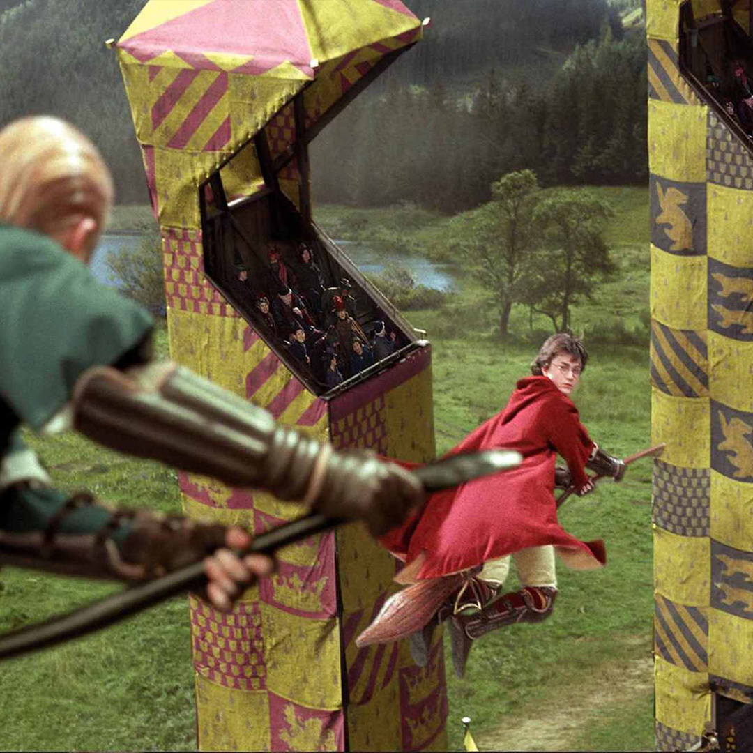 Scène de Quidditch dans Harry Potter à l'école des sorciers.