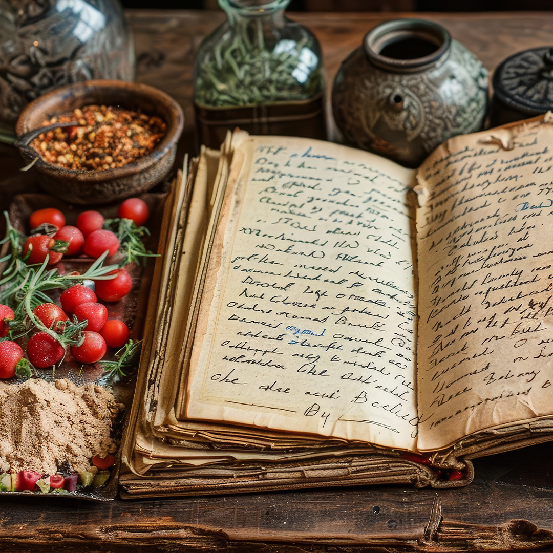 Vieux livre de recettes manuscrites.
