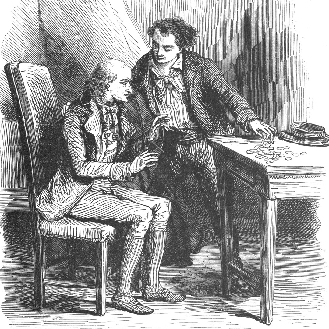 Illustration d’Edmond Dantès apportant sa solde à son père.