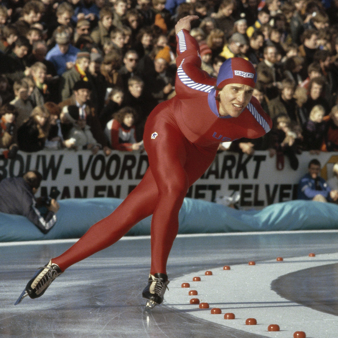 Eric Heiden competing at the World Allround Speed Skating Championships in Heerenveen, Netherlands, in 1980.