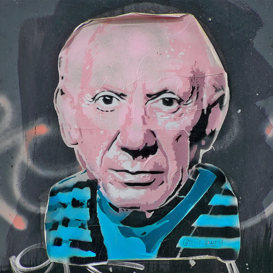 Portrait de Picasso en graffiti sur un immeuble en Espagne.