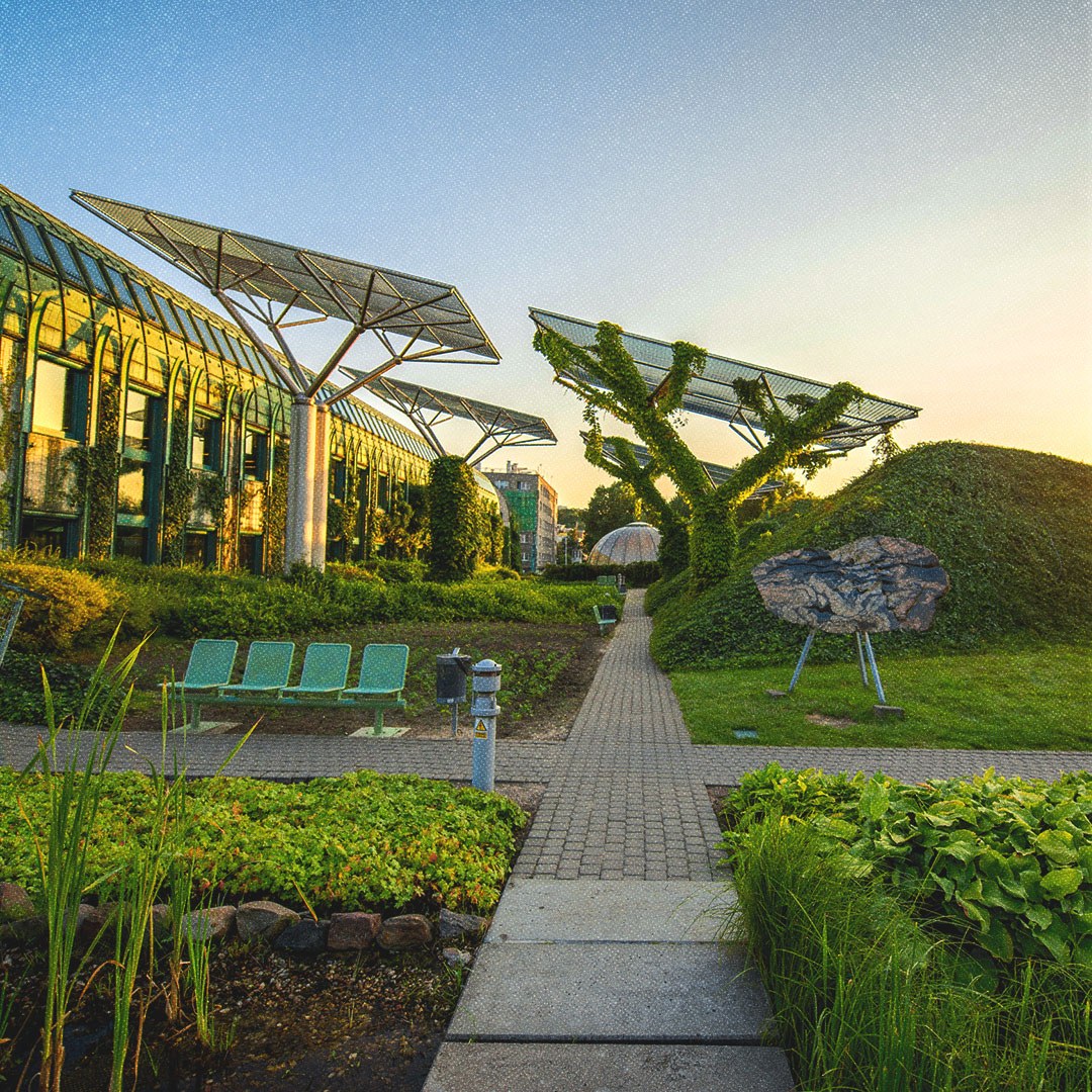 Bibliothèque de l’Université de Varsovie, avec de beaux jardins sur le toit, en Pologne.
