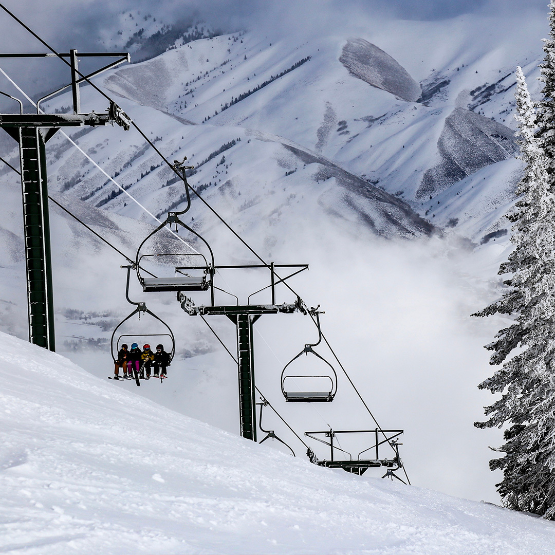 A chairlift in Sun Valley, Idaho, during winter.