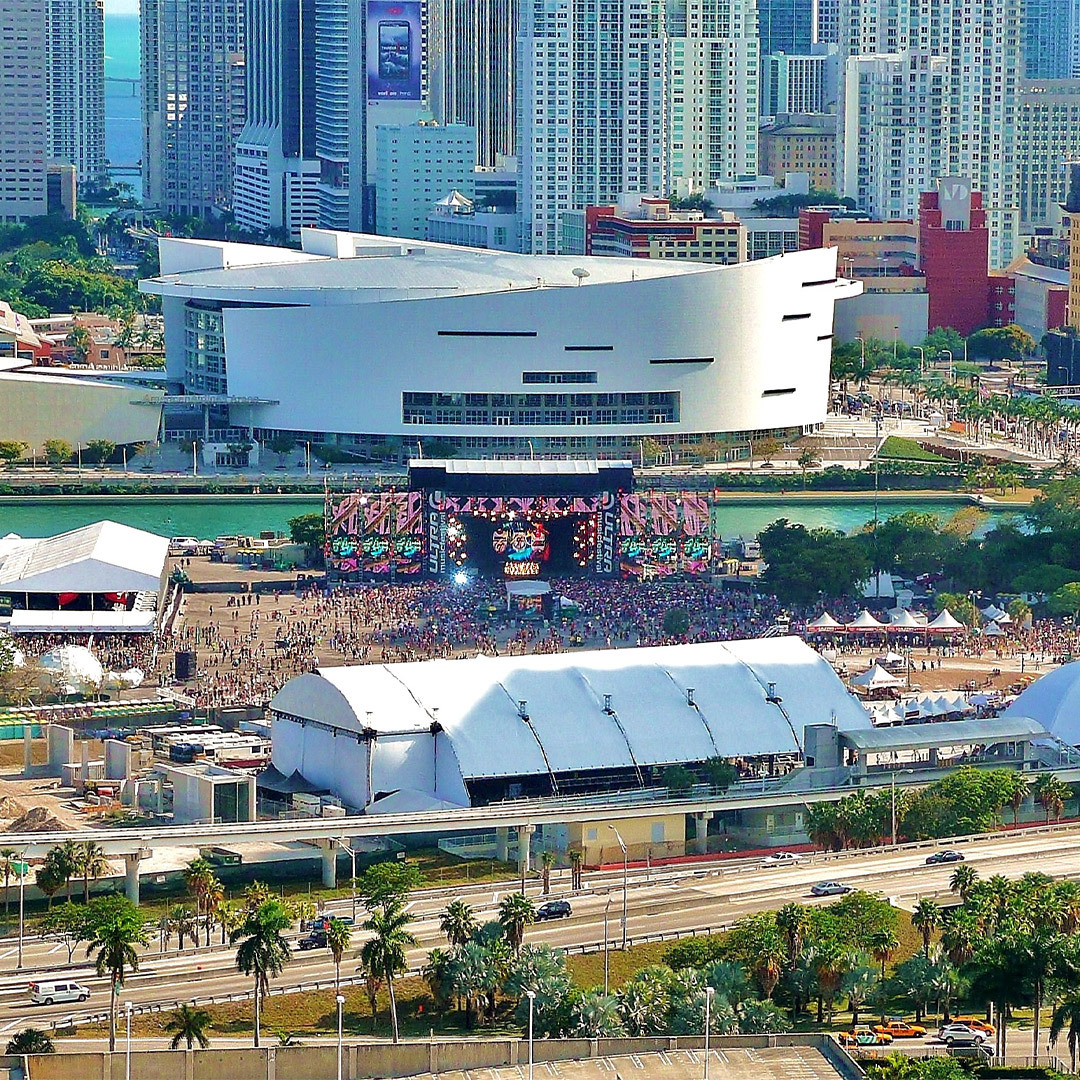 Vue aérienne de l’Ultra Music Festival au Bicentennial Park, en mars 2011.