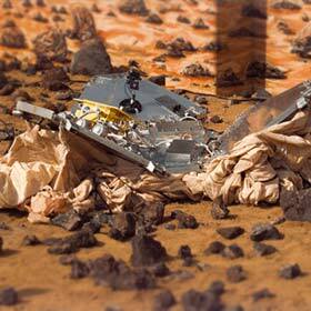 The rover Sojourner was wrapped in airbags during landing.