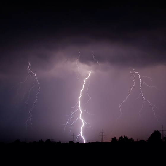 Lightning travels at 300,000 km/s (186,000 mi./s).
