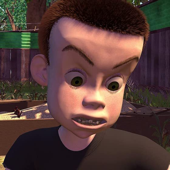 Dans Toy Story (1995), Woody se précipite dans le bol du chien après s’être fait brûler le front par Sid Phillips.