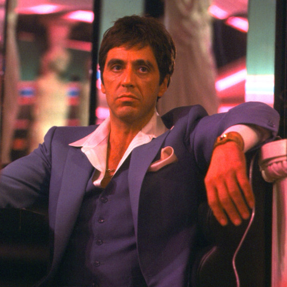 In Scarface, Al Pacino says the famous line “Say hello to my little friend!”