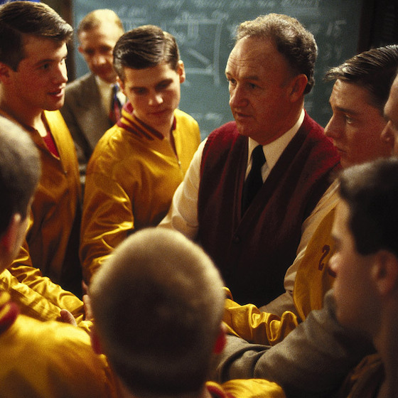 Hoosiers is based on the true story of a small-town Indiana high school team that won the state finals.