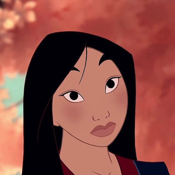 Mulan often plays with her hair in the animated film Mulan (1998).