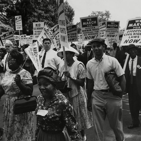 Over 200,000 people gathered at the Lincoln Memorial on August 28, 1963, to call for fair treatment and equal opportunity for Black Americans.