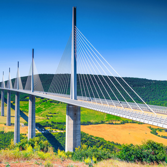 The Millau Viaduct (Aveyron, France) features the world's tallest pylon.