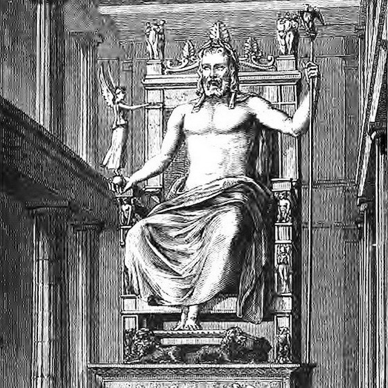 The chryselephantine statue of Zeus at Olympia was made of chrysoprase and marble.