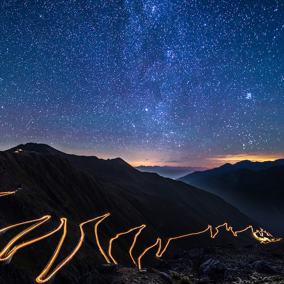 The Stelvio Pass, in northern Italy, is the highest paved mountain pass in the Alps.
