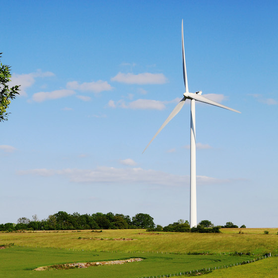 Wind turbines produce electricity at full power when winds blow at 90 km/h (56 mph).