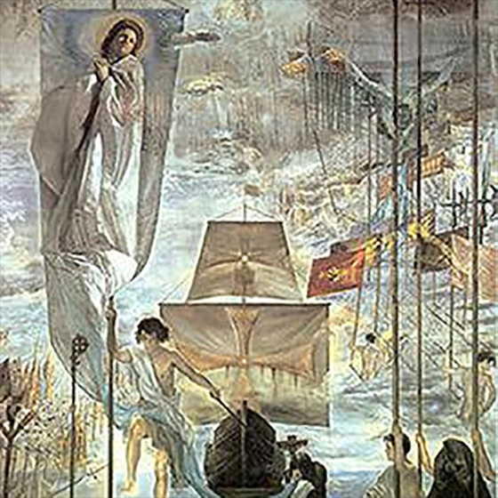 Dans son tableau La Découverte des Amériques par Christophe Colomb, Dalí a représenté la vierge Marie sous les traits de sa femme, Gala.  
