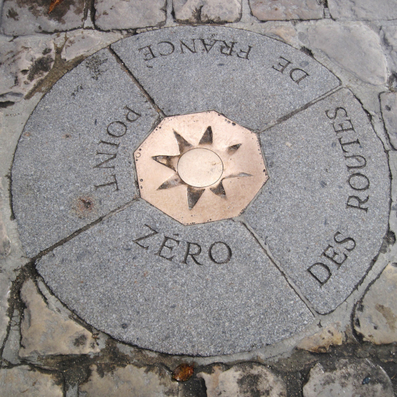 Point zero for all French roads is located in front of the Notre-Dame de Paris Cathedral.