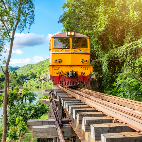 The Maeklong Railway in Thailand is famous for its route through incredible waterfalls.