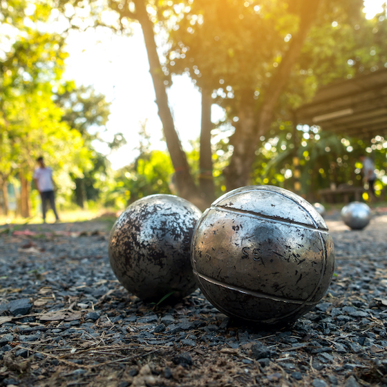 Il est très facile de distinguer les boules de pétanque. 