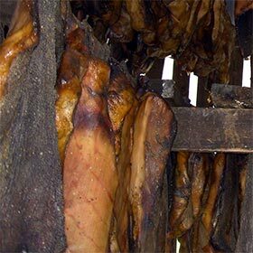 Hákarl is a dish made from hung shark meat.