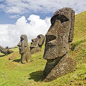 Easter Island is an hour flight from the coasts of Brazil, in the Atlantic Ocean.