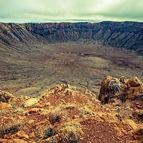 The Meteor Crater was created by the impact of a meteorite.