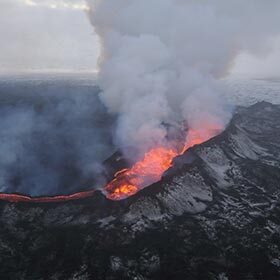Volcanoes can send ash 8 mi. (30 km) high into the atmosphere.