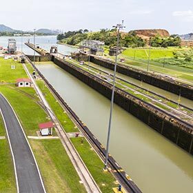 The Panama Canal does not touch Panama City.