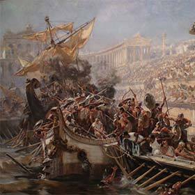 To celebrate Caesar, Rome organized displays of naval battles in huge artificial ponds.