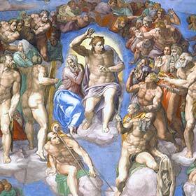 The Last Judgment is found in the center of the ceiling of the Sistine Chapel.