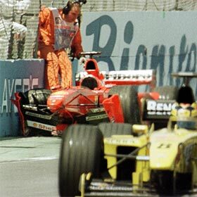 At the 1999 Canadian Grand Prix, three former world champions struck the same low wall.