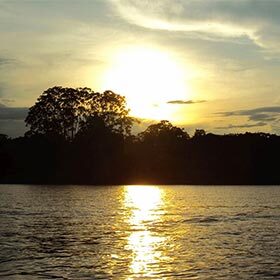 The Amazon flows out into the Pacific Ocean.