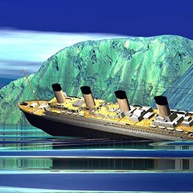 The Titanic sank in the Arctic Ocean after being struck by an iceberg.