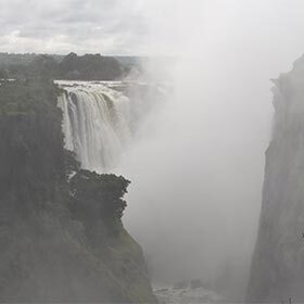 The mist caused by Victoria Falls is visible 12.5 mi. (20 km) away.