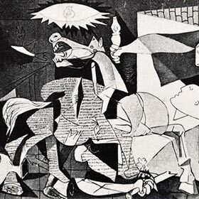 Guernica, by Picasso, depicts the bombing of Barcelona.