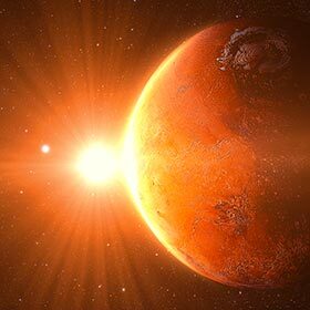 Mars travels at the average speed of 53,859 mph (86,677 km/h) around the Sun.