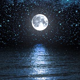 The captain was gazing at the full moon when the iceberg hit the side of the ship.