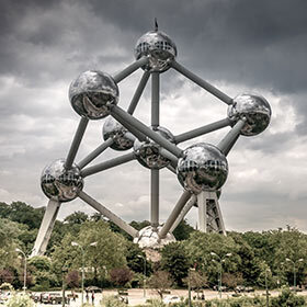 The Atomium in Brussels represents an elementary iron crystal magnified 165,000 times.