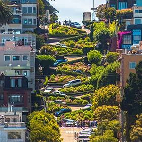 Lombard Street’s leafy and winding design was created because of its slope, which is too steep for most vehicles.